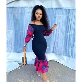 Off Shoulder African Puff Sleeves Dress