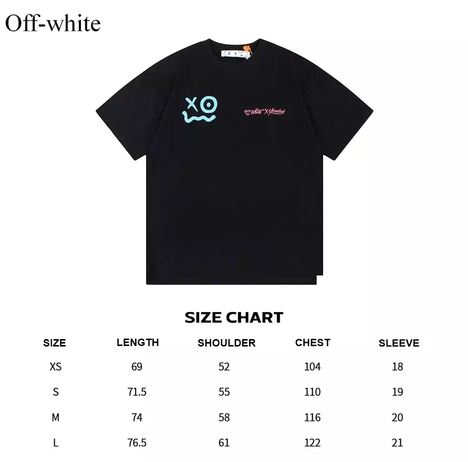 OFF-WHITE blue smiley face graffiti hand-painted LOGO printed short-sleeved T-shirt Black 12.12