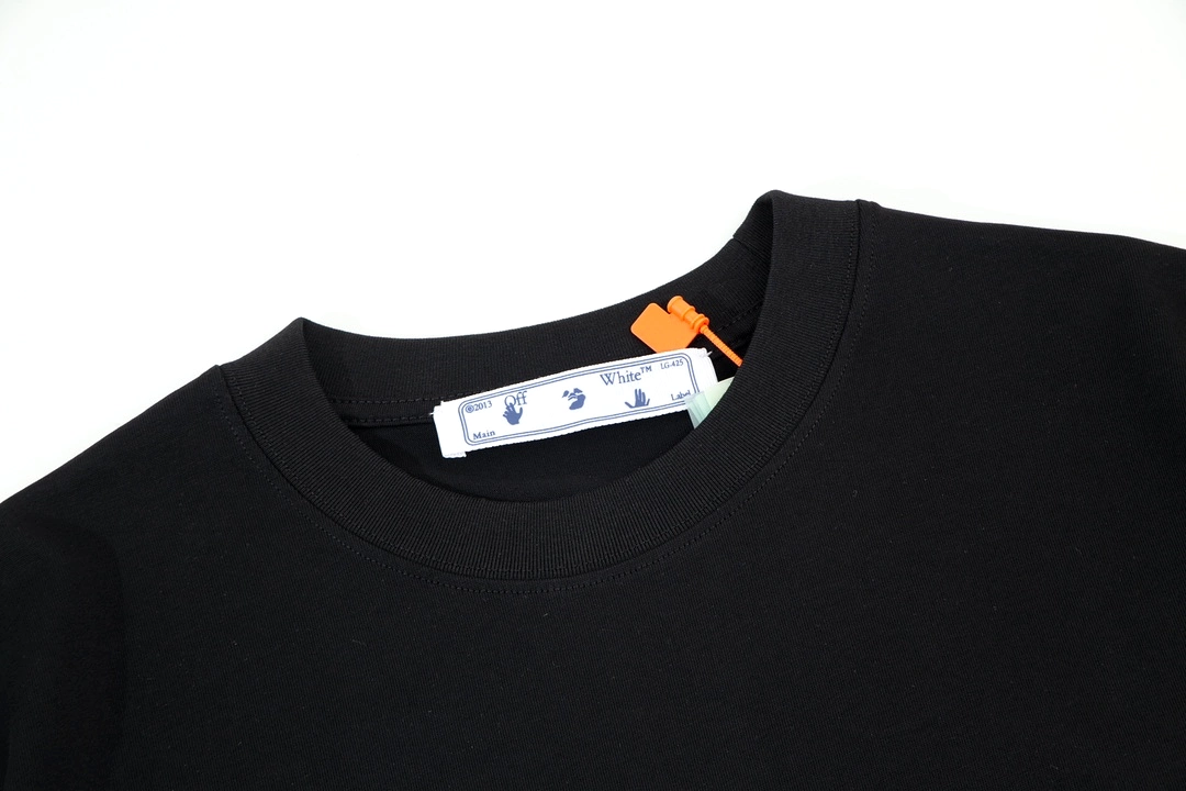 OFF-WHITE blue smiley face graffiti hand-painted LOGO printed short-sleeved T-shirt Black 12.12