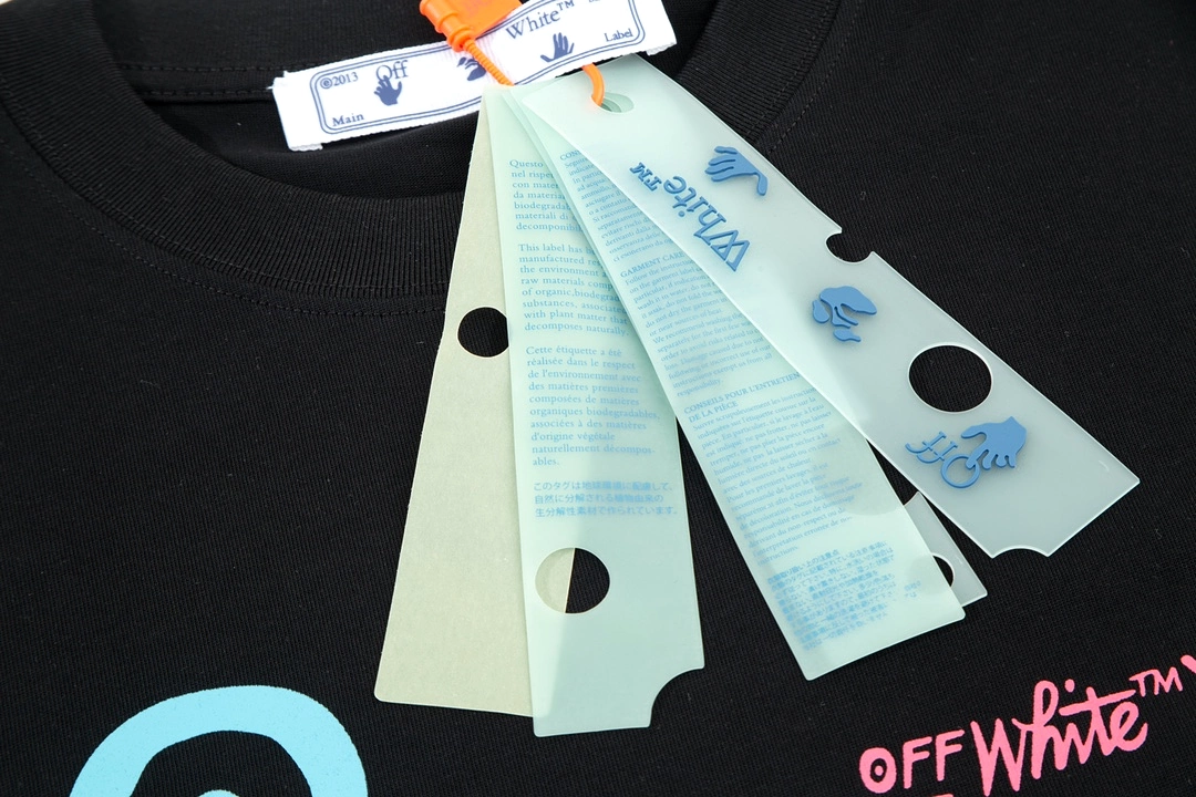 OFF-WHITE blue smiley face graffiti hand-painted LOGO printed short-sleeved T-shirt Black 12.12