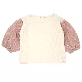 oh baby! Nellie Sweaterknit Blouse - Starburst Print Puff Sleeves - Vanilla