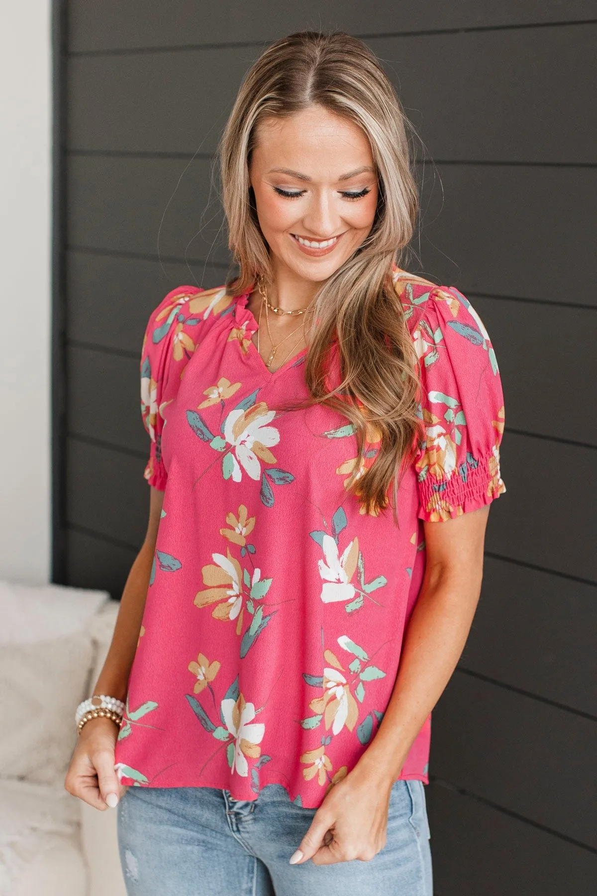 On My Agenda Floral Blouse- Coral