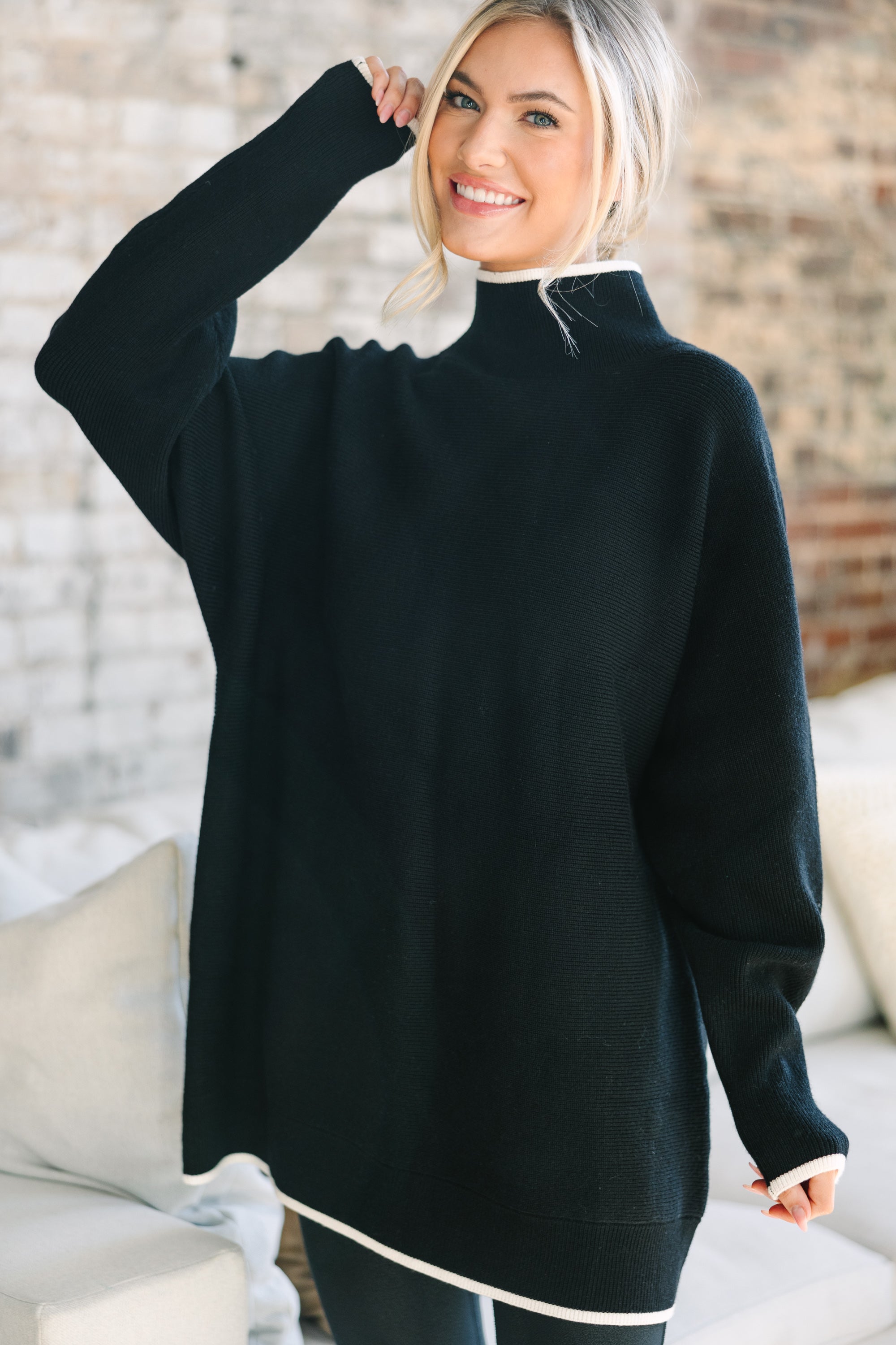 On The Line Black Mock Neck Sweater