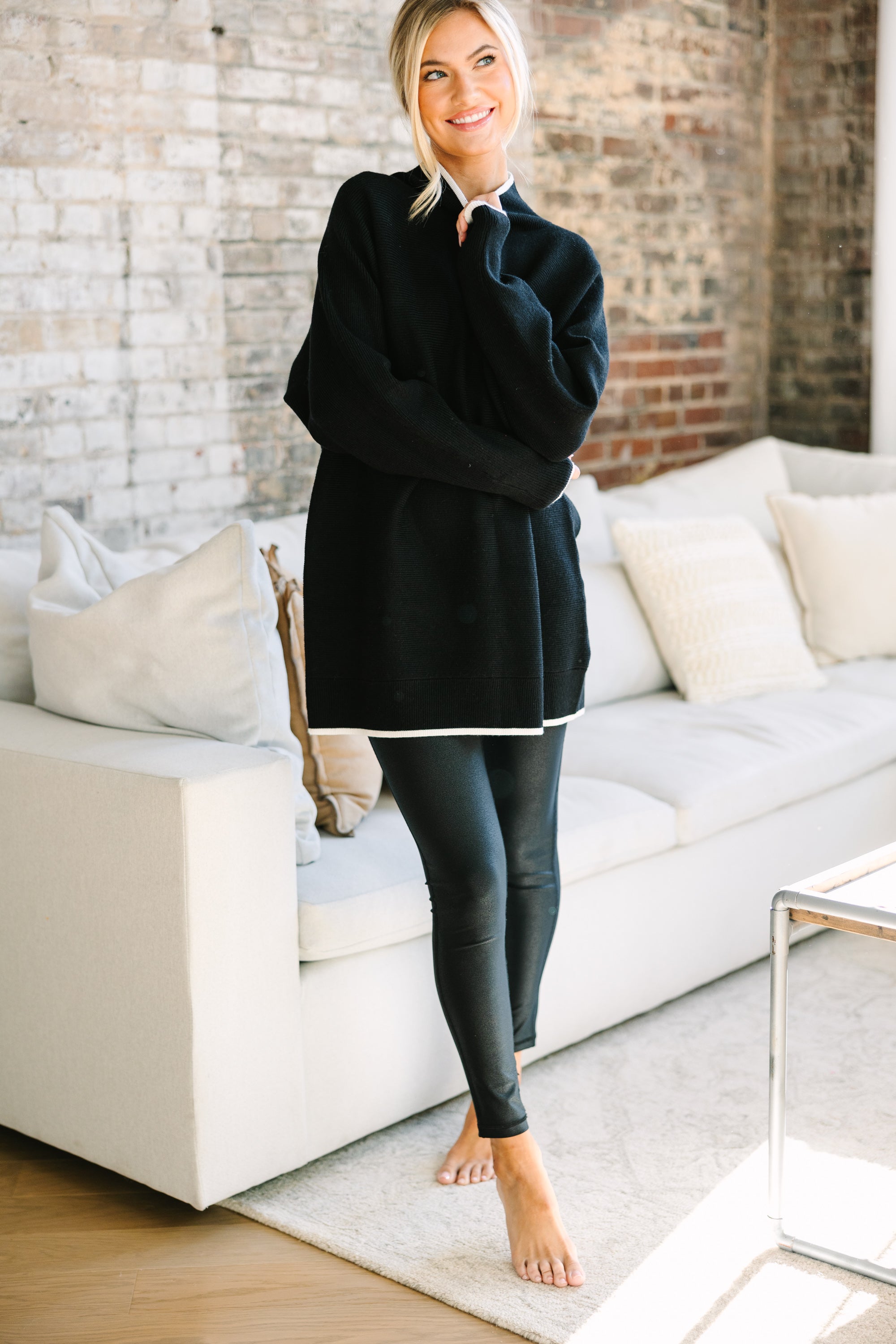 On The Line Black Mock Neck Sweater