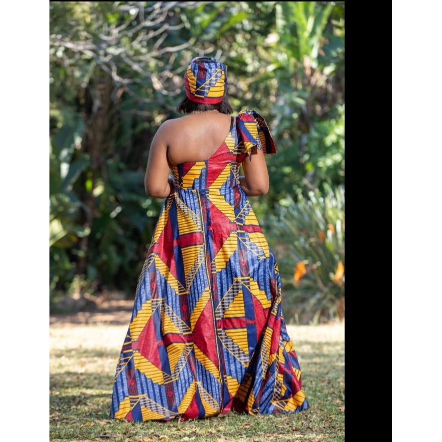 One Shoulder African Print Dress