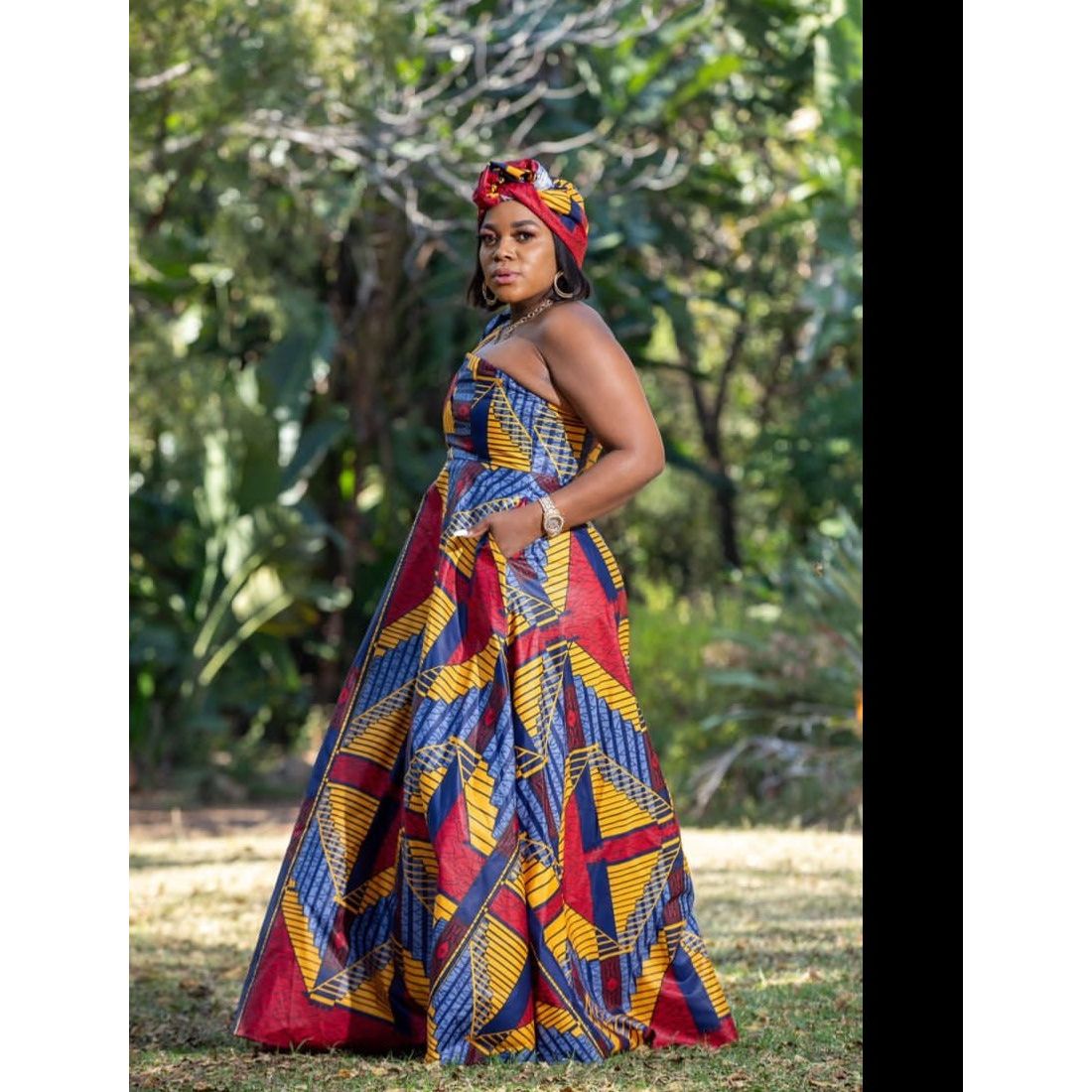 One Shoulder African Print Dress