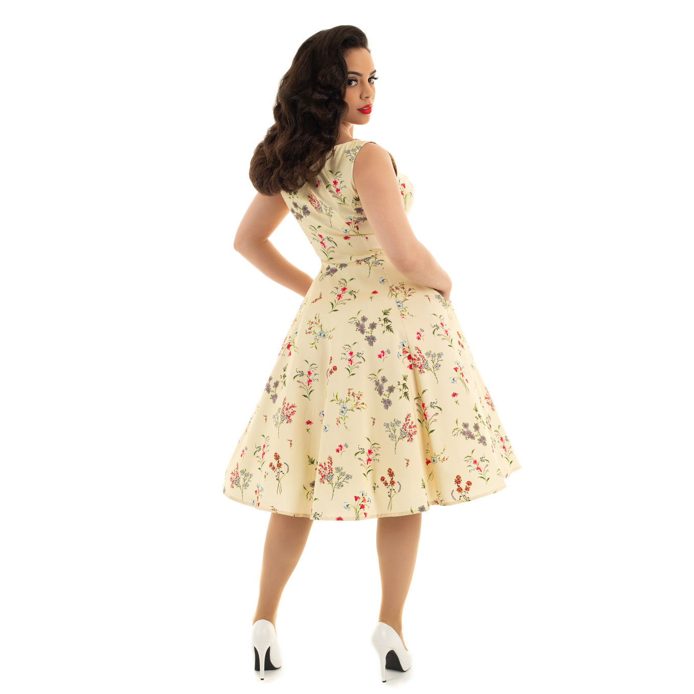 Pale Yellow Floral Print Audrey Swing Dress