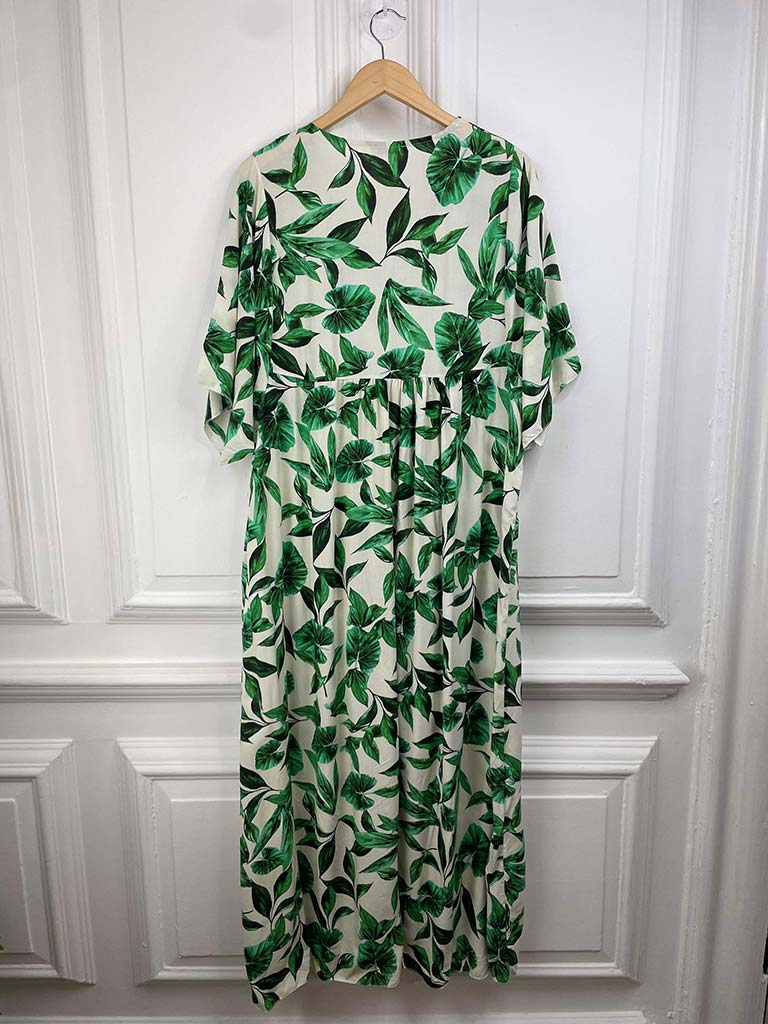 Palm Print Smock Maxi Dress - Emerald