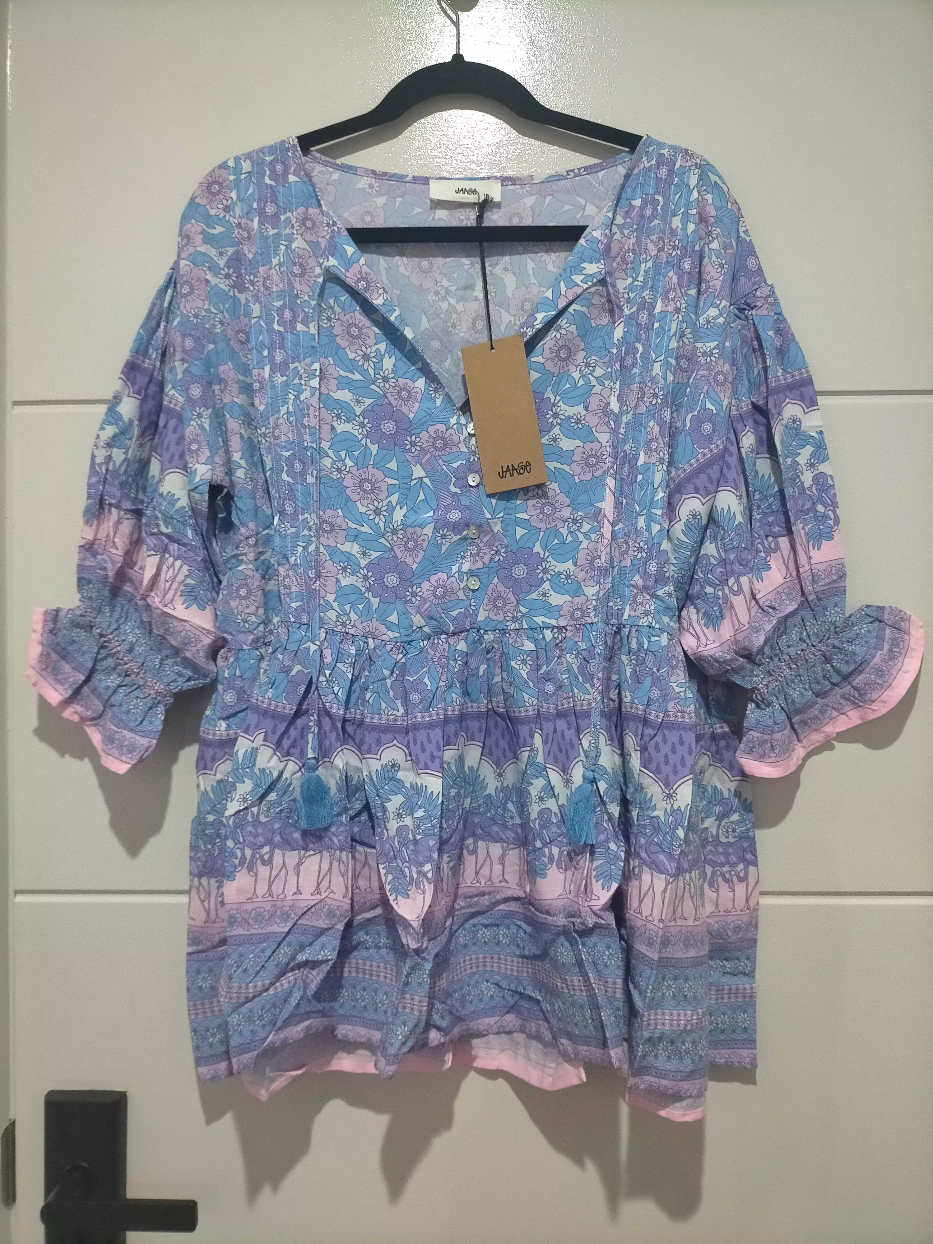 Pia Tunic Top Blue Flamingo Print