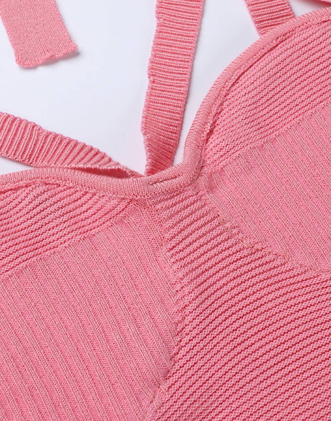 Pink Strappy Crop Knit Top