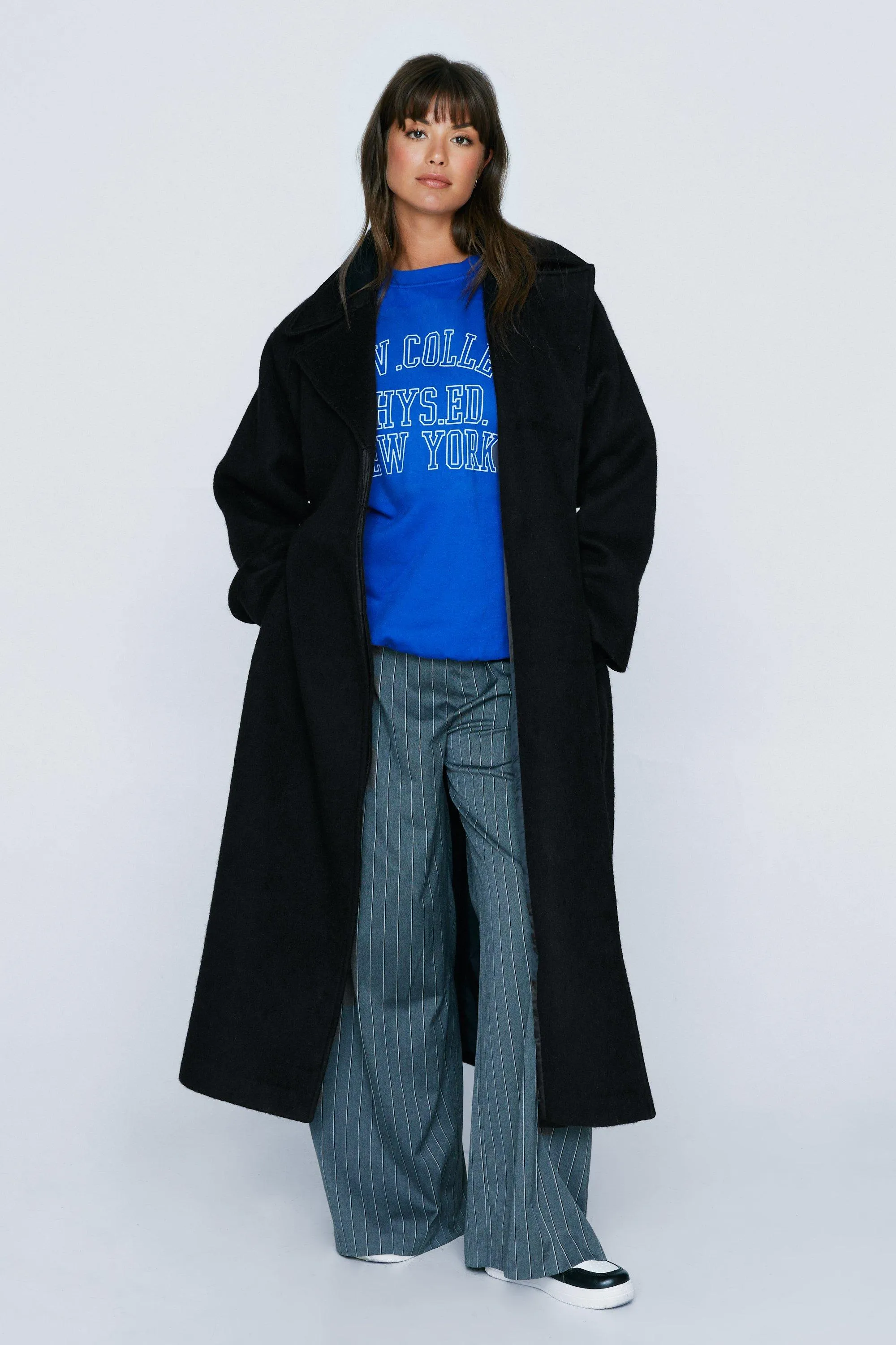 Plus Size Fuzzy Wool Blend Coat 