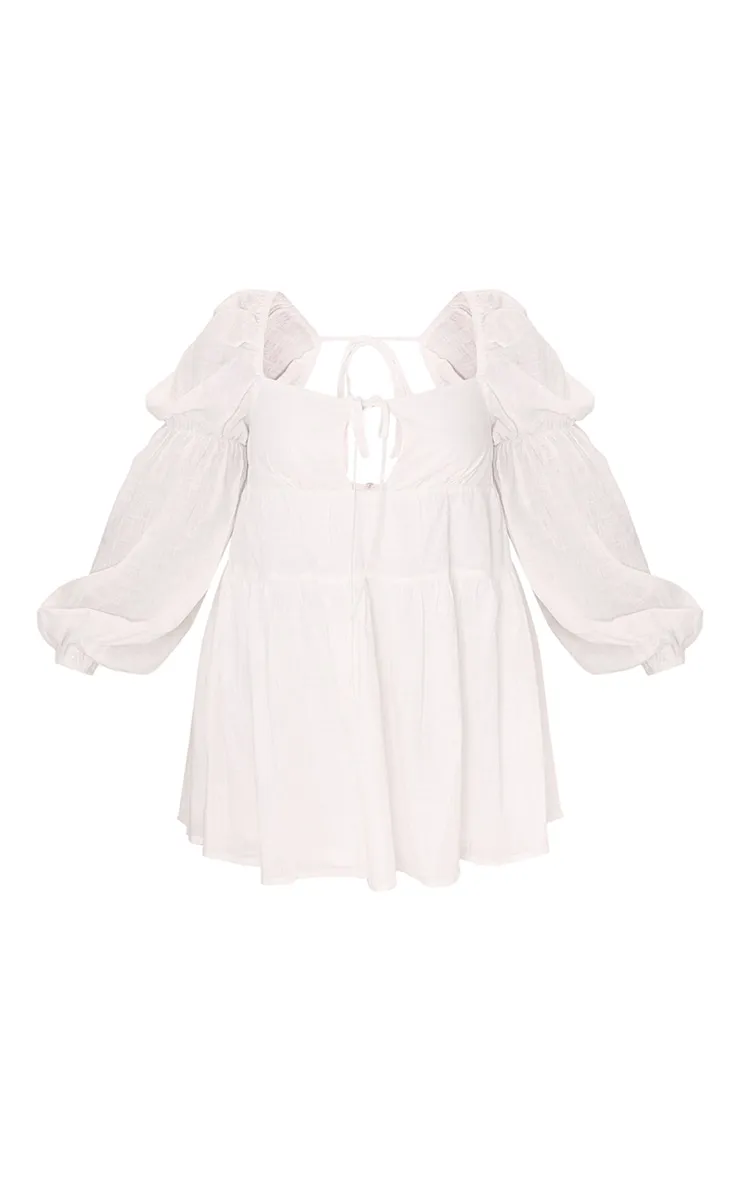 Plus White Cotton Tiered Shift Dress