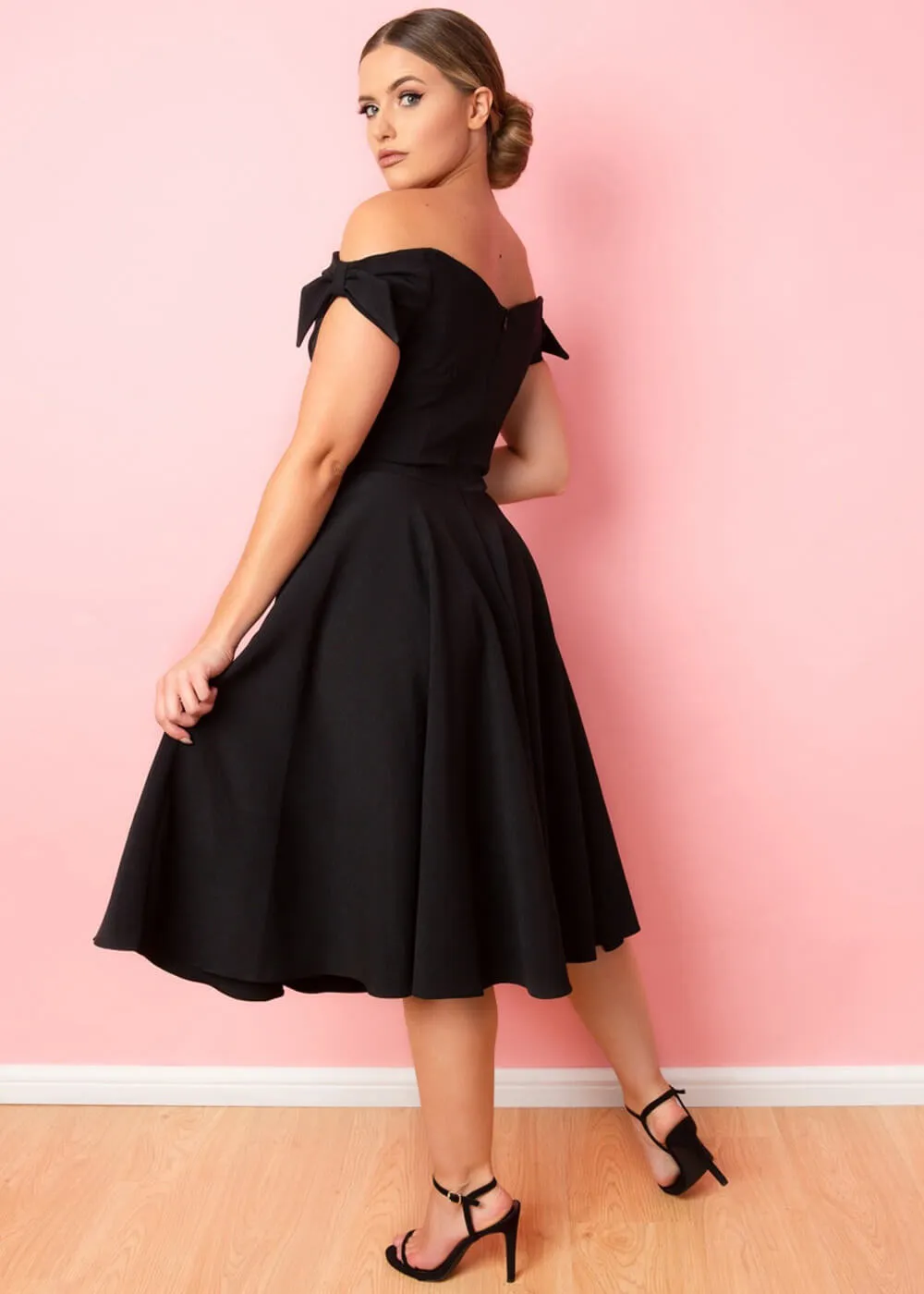 Pretty Dress Company Fatale Bow 50's Midi Swing Dress Black