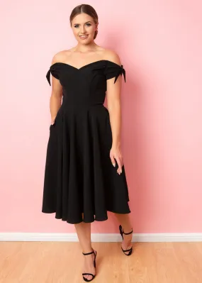 Pretty Dress Company Fatale Bow 50's Midi Swing Dress Black