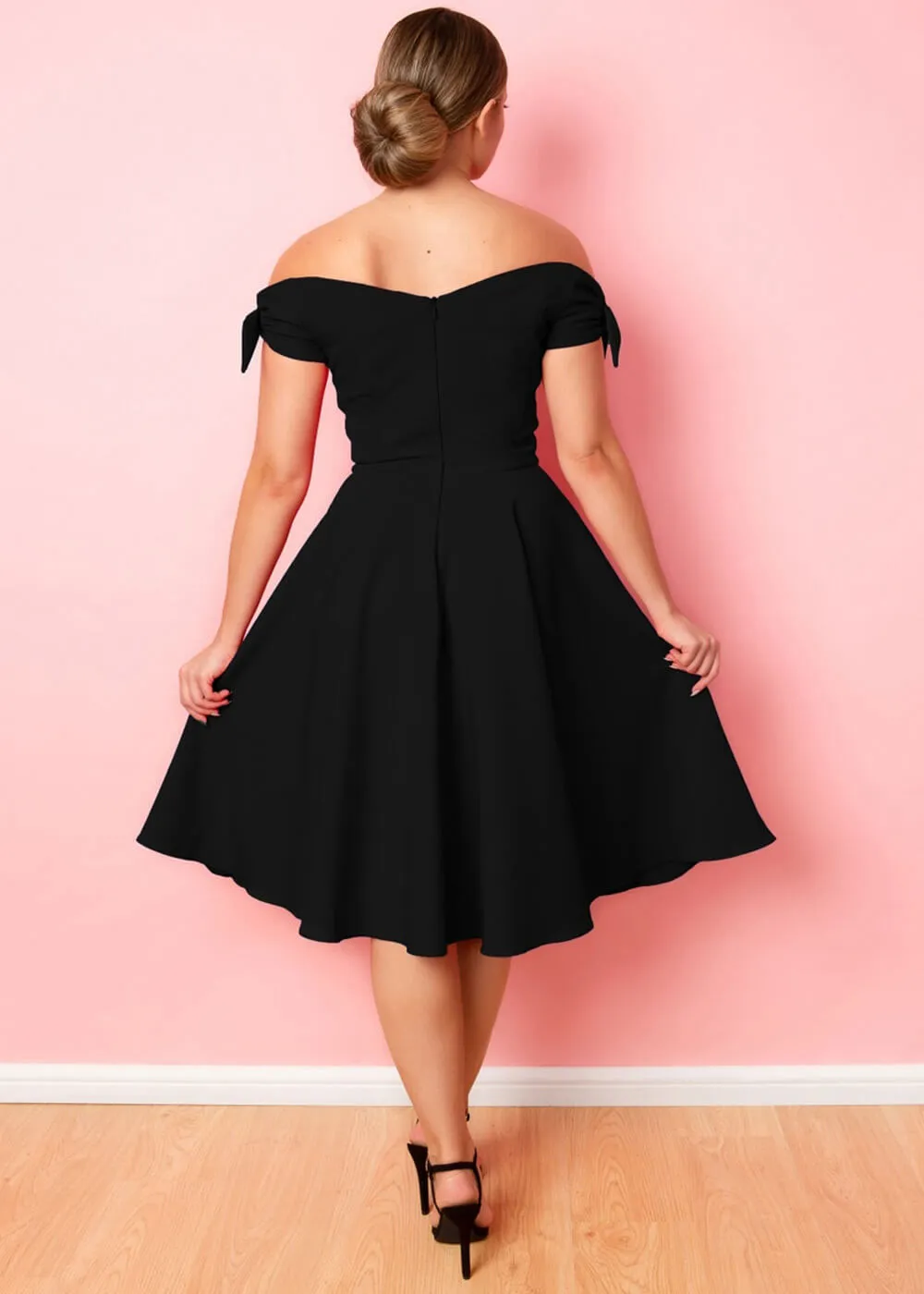 Pretty Dress Company Fatale Bow 50's Midi Swing Dress Black