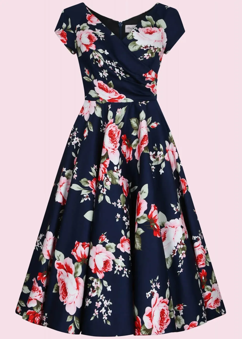 Pretty Dress Company Hourglass Chartwell Floral 50's Swing Dress Navy