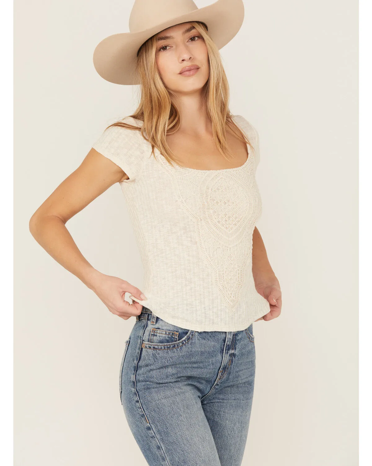 Product Name:  Wild Moss Women's Crochet Ribbed Knit Top