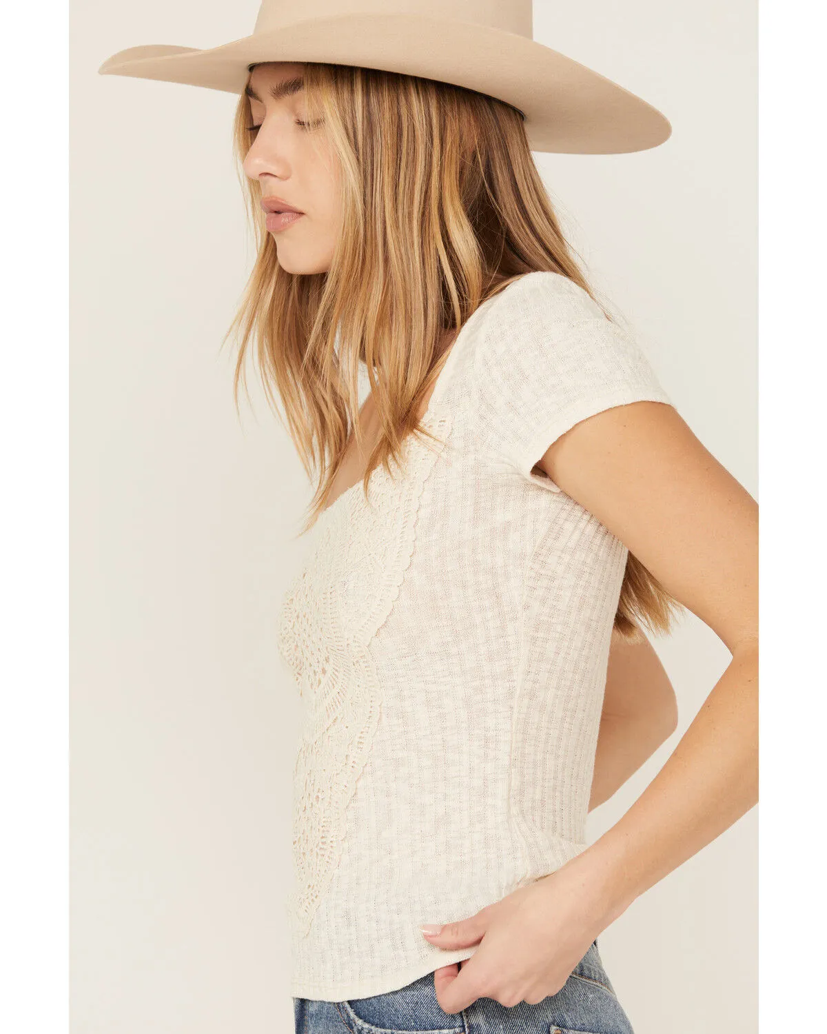 Product Name:  Wild Moss Women's Crochet Ribbed Knit Top