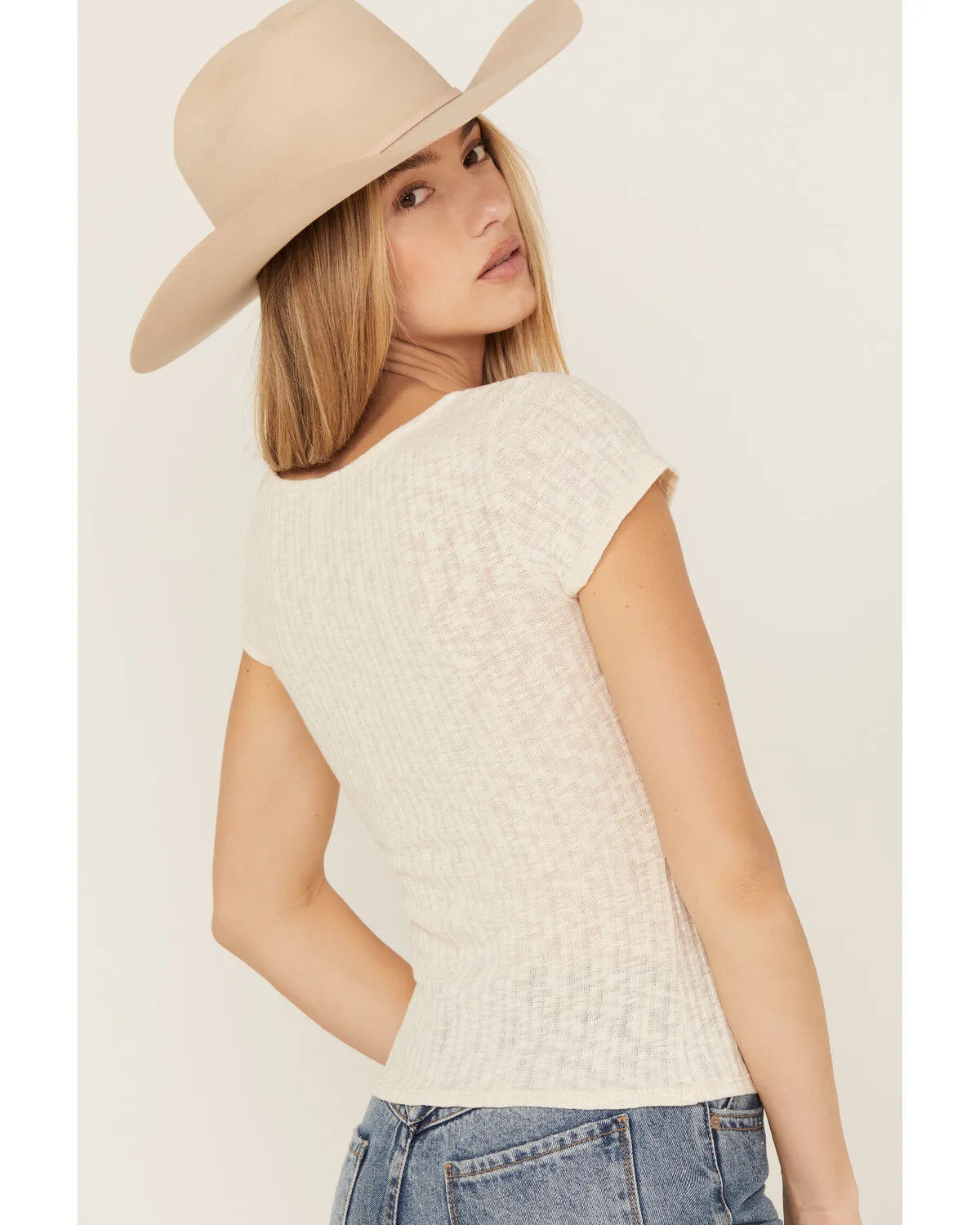 Product Name:  Wild Moss Women's Crochet Ribbed Knit Top