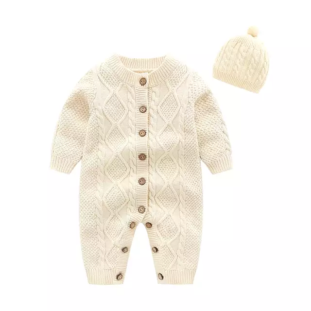 Pudcoco 2019 New 0-18M Kids Baby Boys Girls Warm Infant Romper Knit Solid Single Breasted Jumpsuit Clothes Sweater Outfit