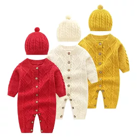 Pudcoco 2019 New 0-18M Kids Baby Boys Girls Warm Infant Romper Knit Solid Single Breasted Jumpsuit Clothes Sweater Outfit