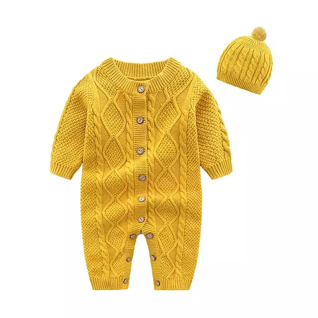 Pudcoco 2019 New 0-18M Kids Baby Boys Girls Warm Infant Romper Knit Solid Single Breasted Jumpsuit Clothes Sweater Outfit