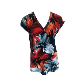 Red Floral V-Neck Blouse