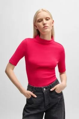 Ribbed-jersey slim-fit top with mock neckline