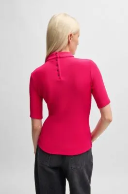 Ribbed-jersey slim-fit top with mock neckline