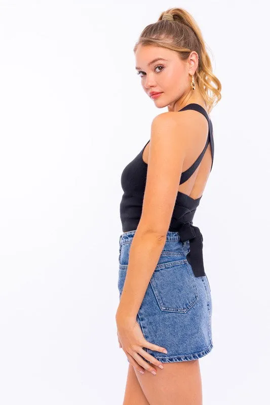 Ribbed Knit Cami Cropped Silhouette Top