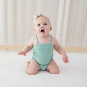 Ribbed Spaghetti Strap Bodysuit in Wasabi