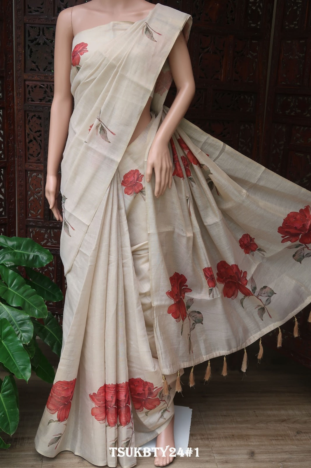 Rosanna , Off White  Tissue Blended Semi Tusser Finish Saree with  Full Body Multi Color Floral Design (Without Blouse)-KIA001TS