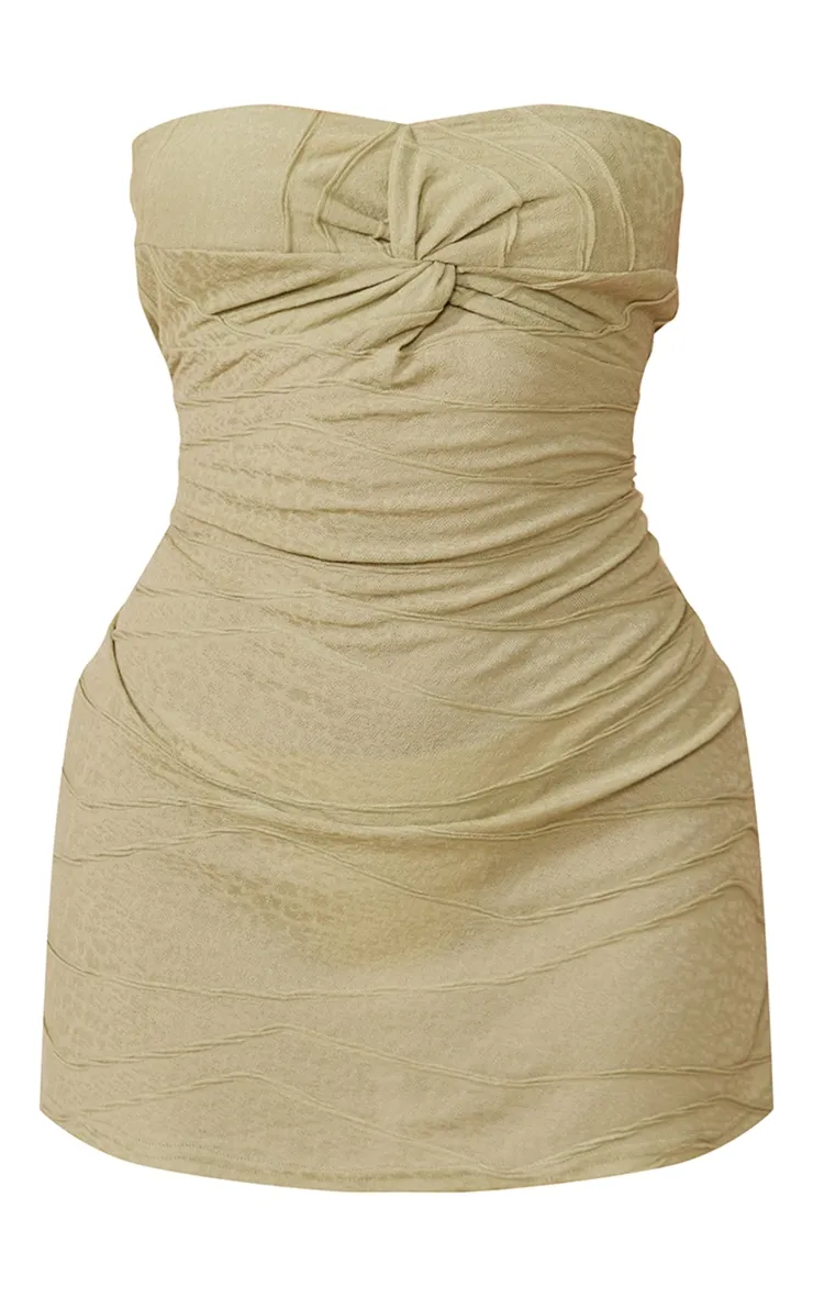 Sage Green Textured Twist Bandeau Shift Dress