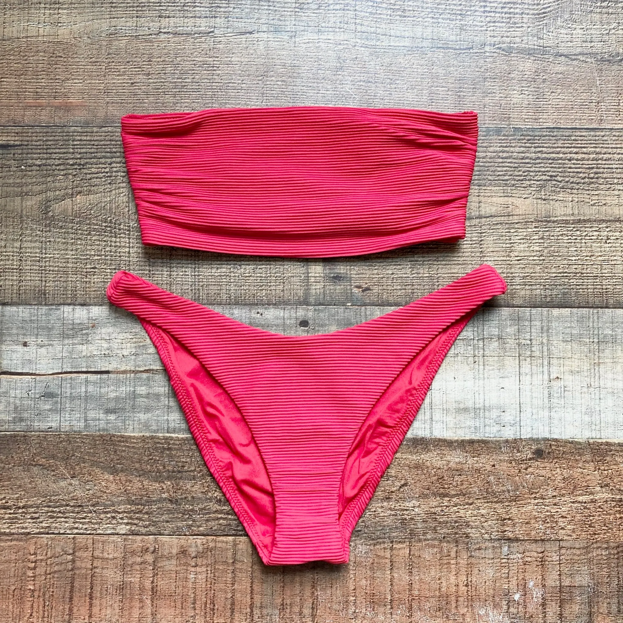 Sea Folly Red Ribbed Bandeau Top- Size 8 (US 4) (we have matching bottoms)