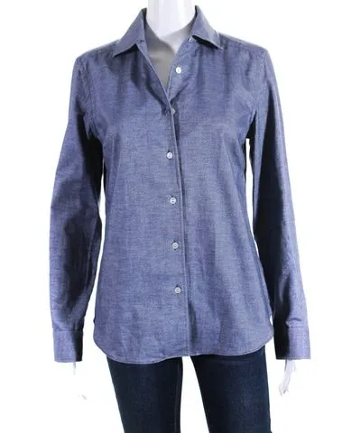 Sharis Place Womens Rebecca Flannel Button Up Shirt Blouse Navy