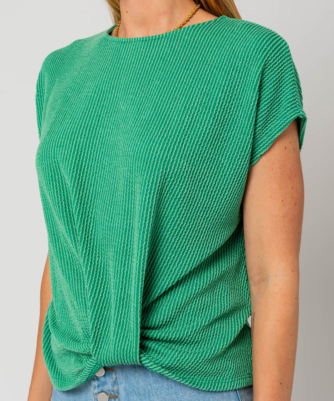 Short Sleeve Bottom Twist Rib Top - Kelly Green