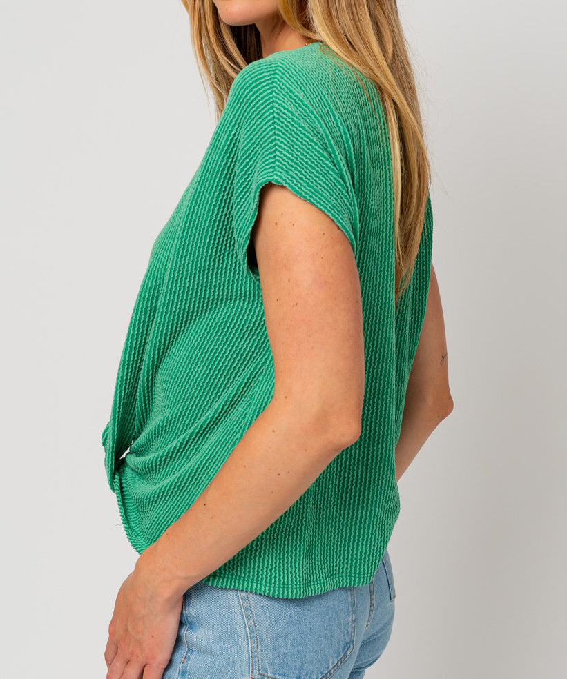 Short Sleeve Bottom Twist Rib Top - Kelly Green