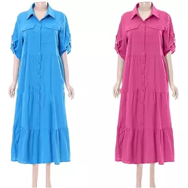 Short Sleeve Buttoned Collar Dress