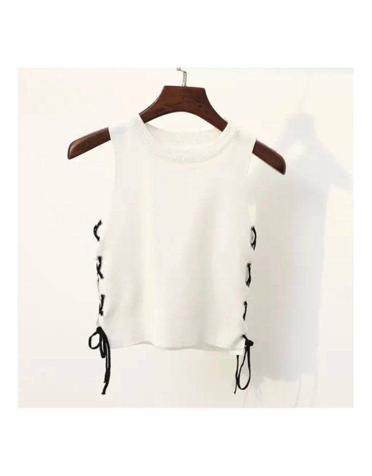 Side Laced Cropped Knit Top