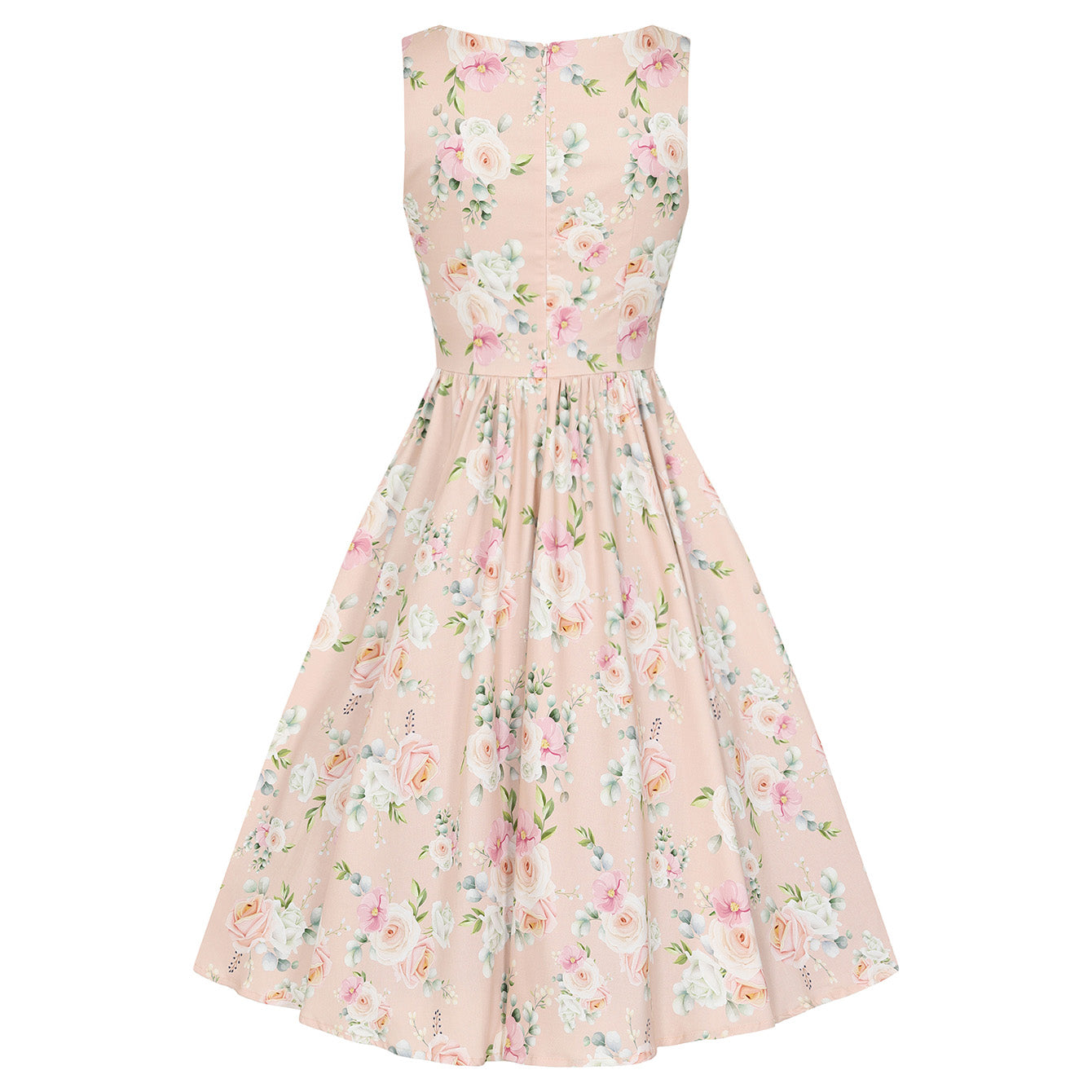 Soft Pink Coral Floral Print Audrey 50s Swing Dress