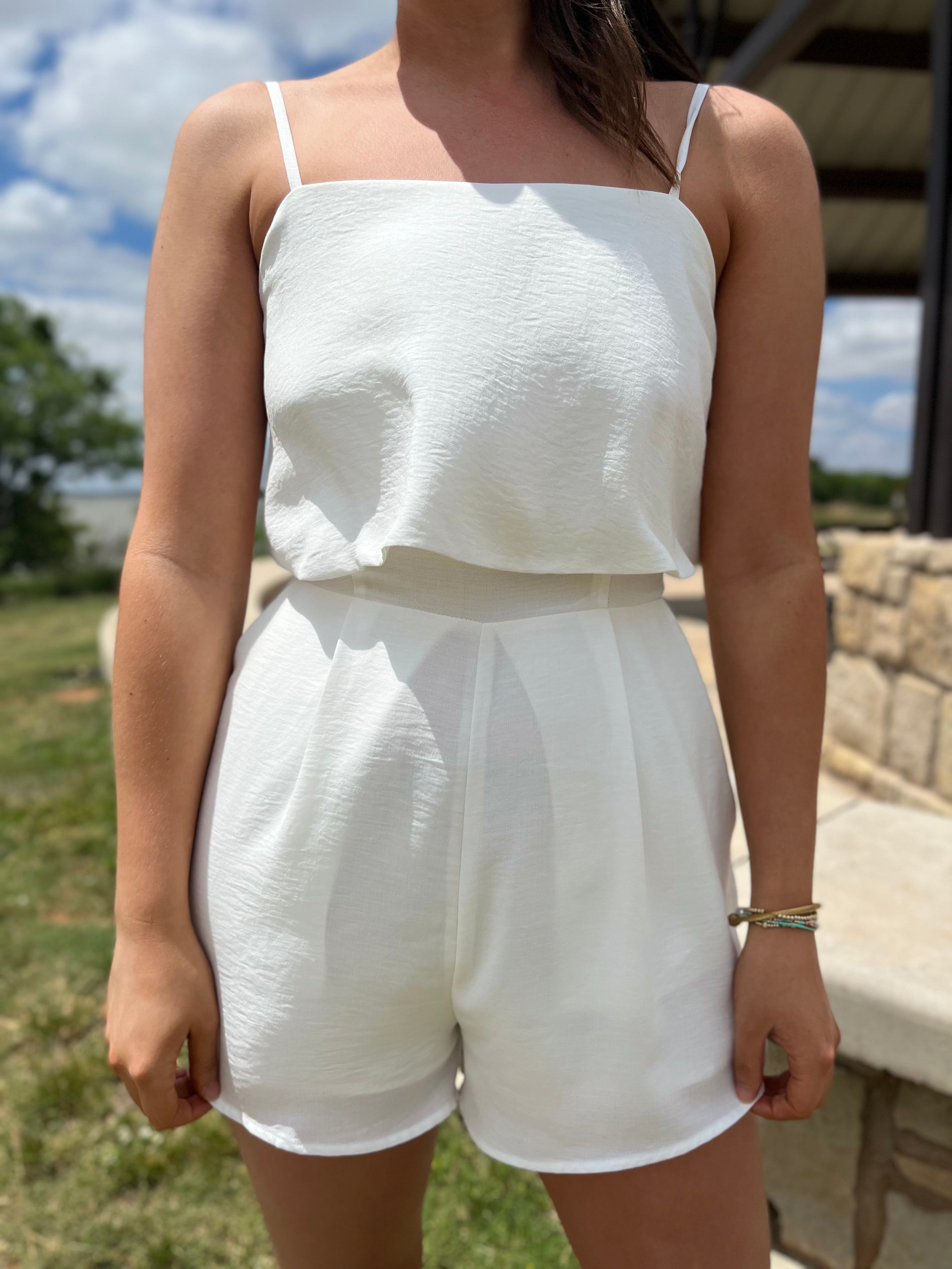 Soft Poly Spaghetti Strap Romper - White