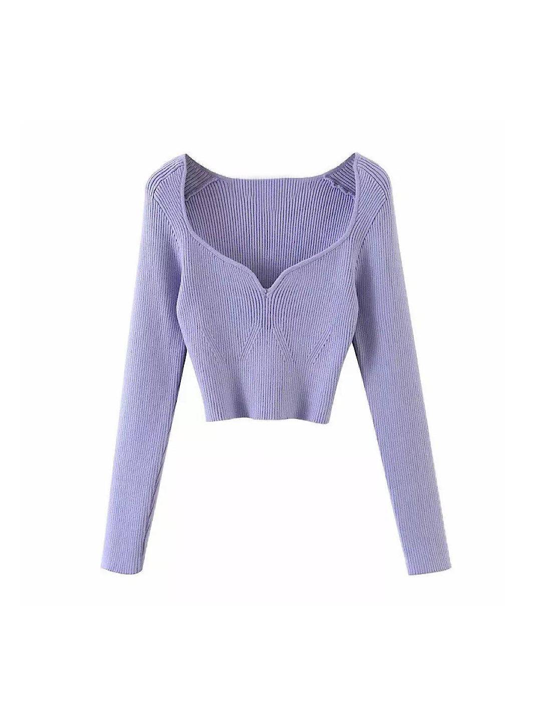 Square Neck Short Knit Pullover Top