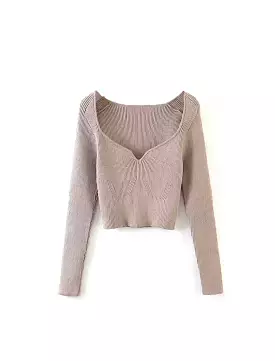 Square Neck Short Knit Pullover Top