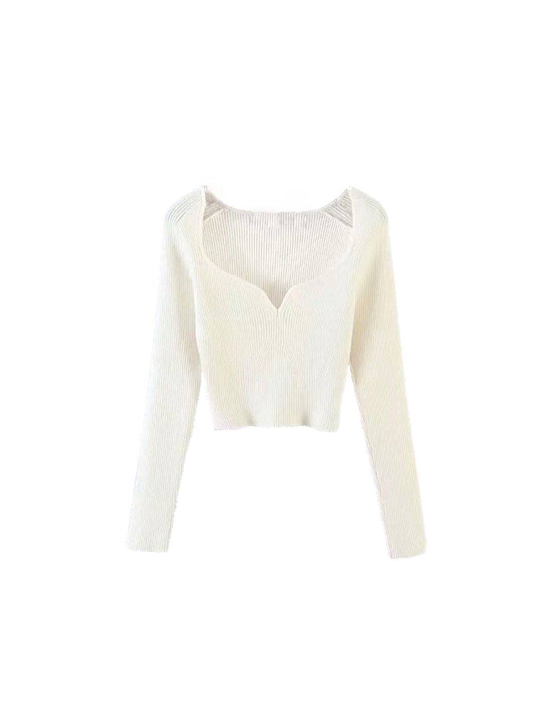 Square Neck Short Knit Pullover Top