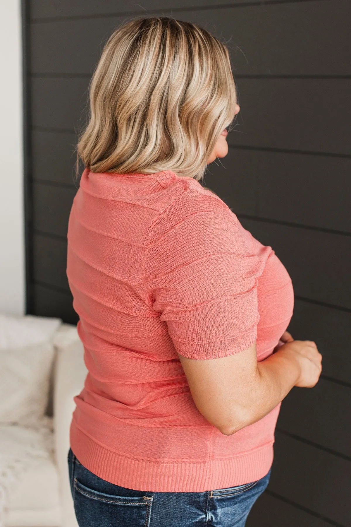 Story Of Us Striped Knit Top- Coral