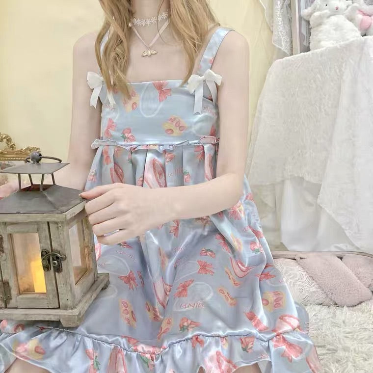 Strawberry blue cake blue satin summer spring pyjamas dress