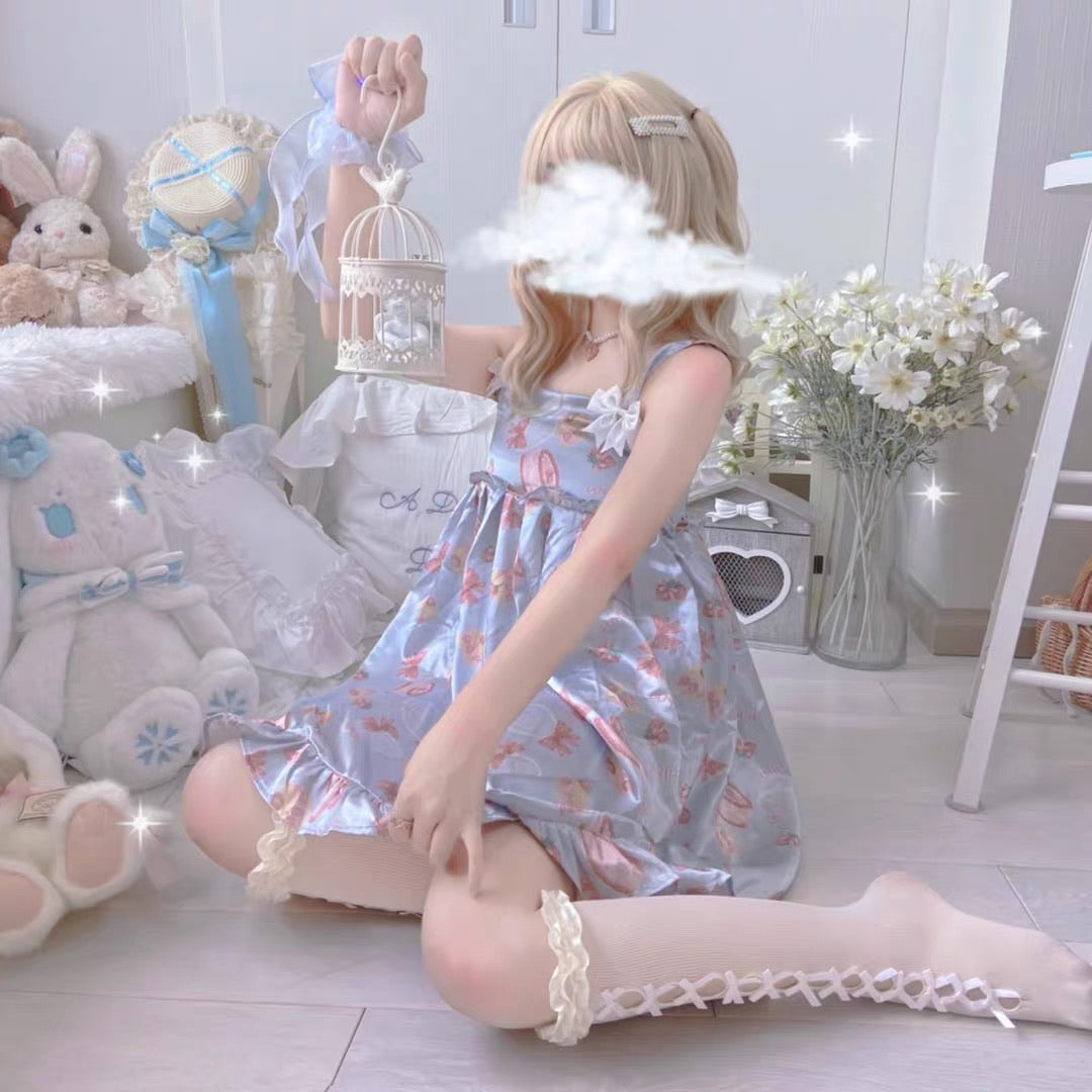 Strawberry blue cake blue satin summer spring pyjamas dress