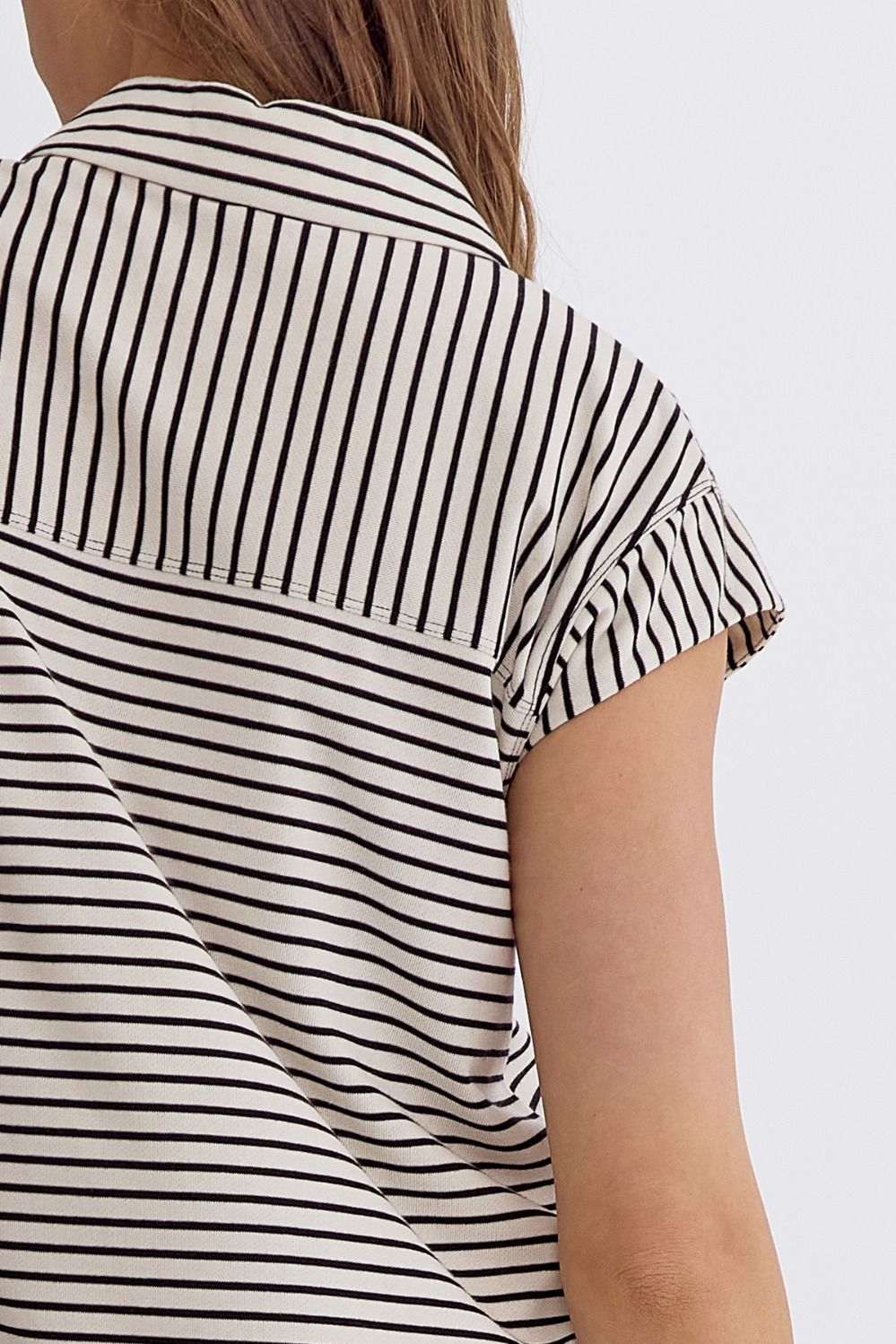 Stripped Collared Sleeveless Top