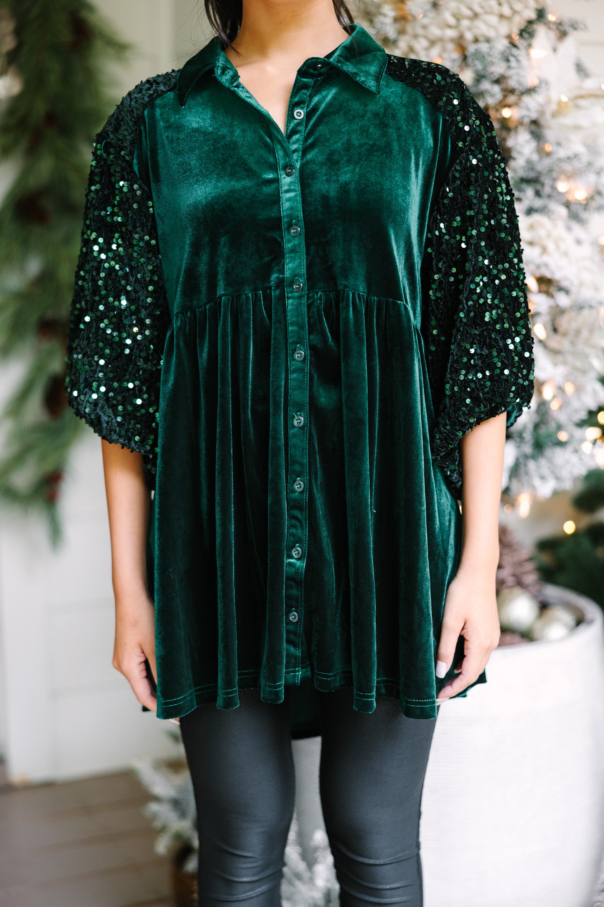 Talk It Out Hunter Green Velvet Tunic