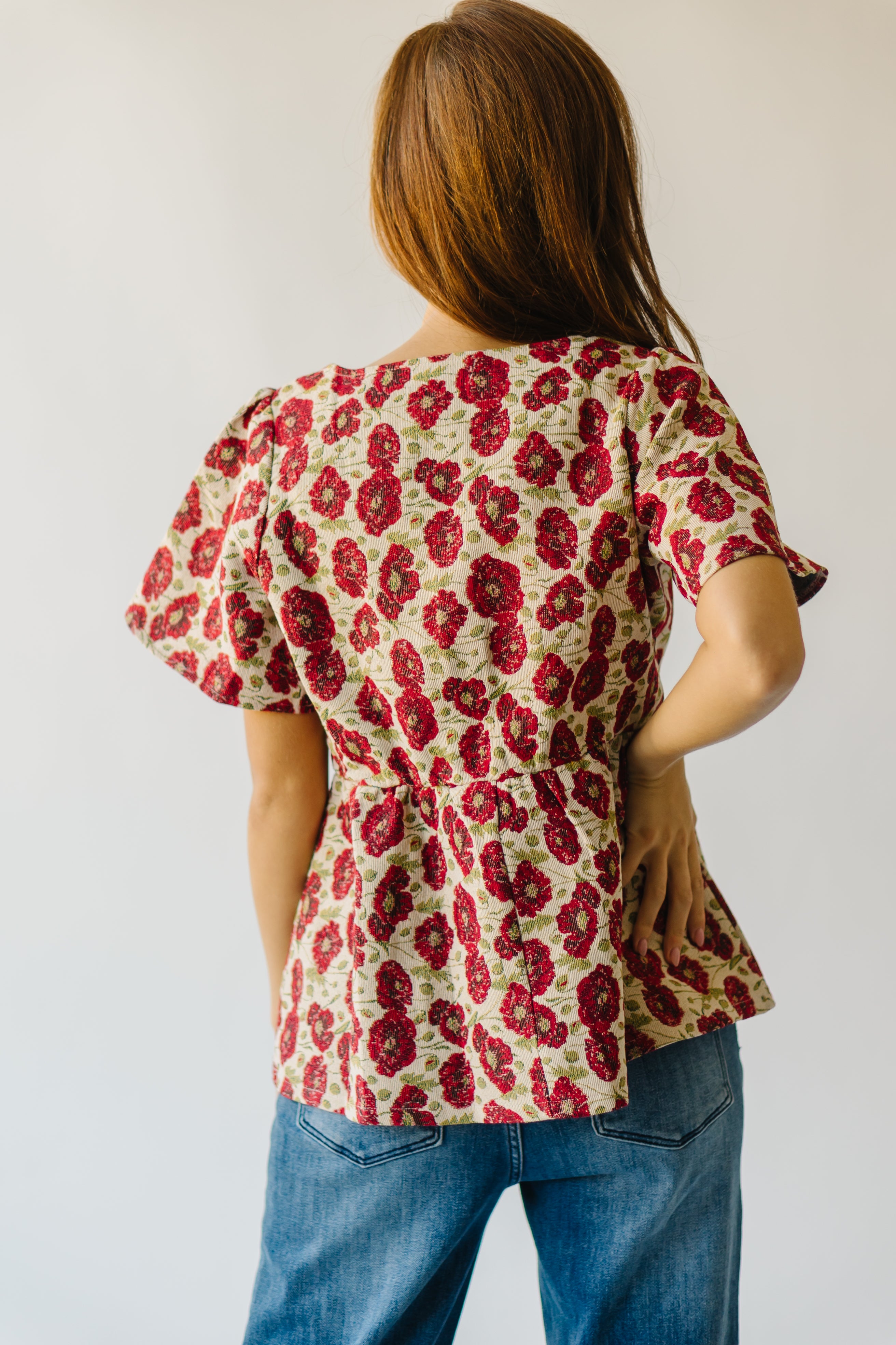 The Callister Floral Woven Blouse in Red Multi